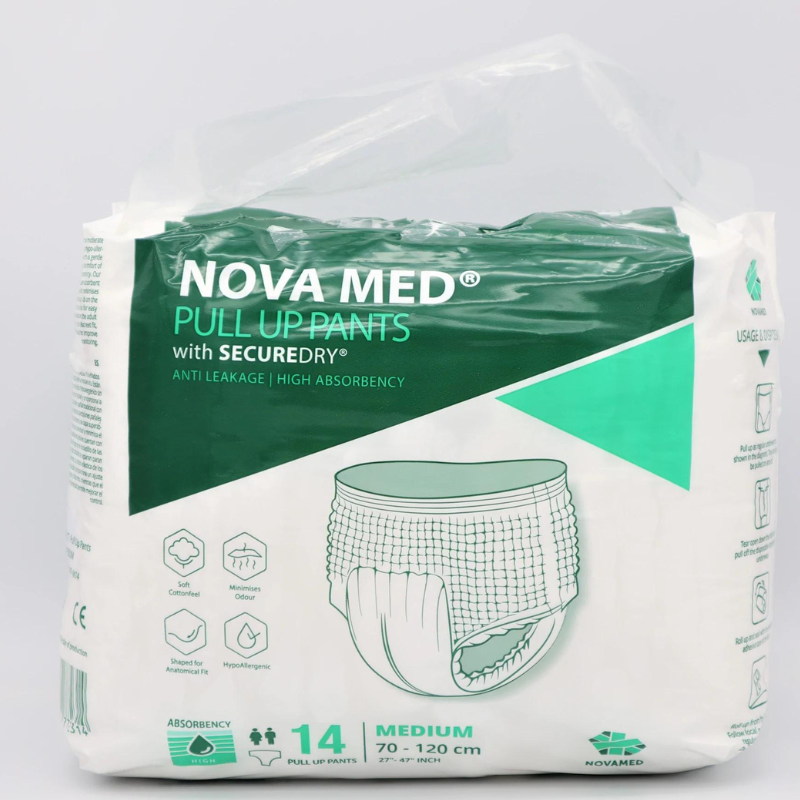 NOVAMED INCONTINENCE PANTS WOMEN & MEN, ADULT PULL UP PANTS, ADULT NAPPIES - 14 PANTS PER PACK - SIZES MEDIUM TO EXTRA LARGE