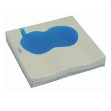 Load image into Gallery viewer, This contoured cushion is made with a moulded viscoelastic foam base and a polyurethane SensaGel insert, providing optimal comfort and pressure redistribution for users in hospital, nursing, or home environments.