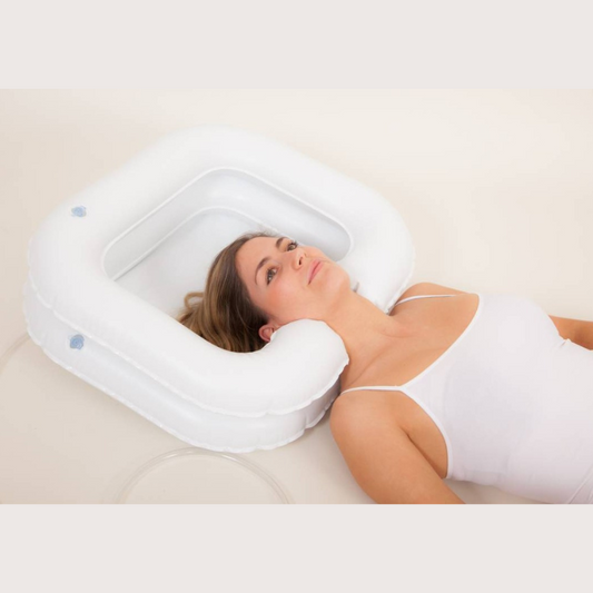 Finally, a solution for washing hair in bed. Properly position the head and shoulders for shampooing with these shampoo basins_img
