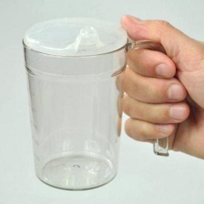 Clear Drinking Cup with handle & 2 lids 300ml