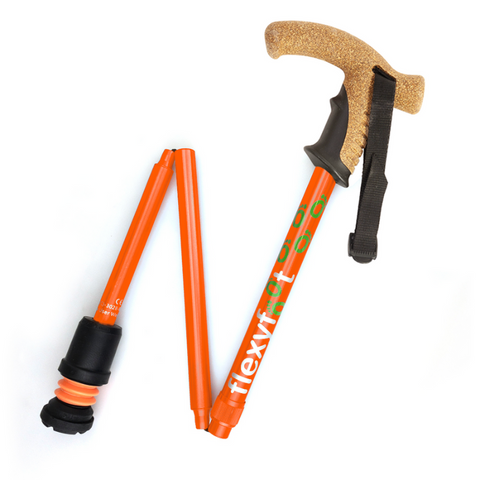 Flexyfoot  Cork Handle Folding Walking Stick - Orange