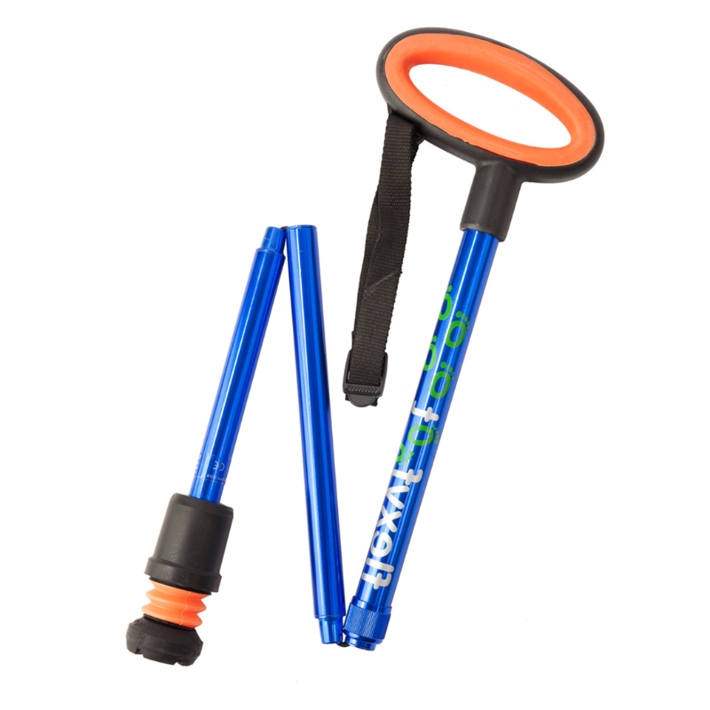 Flexyfoot  Oval Handle Folding Walking Stick - Blue