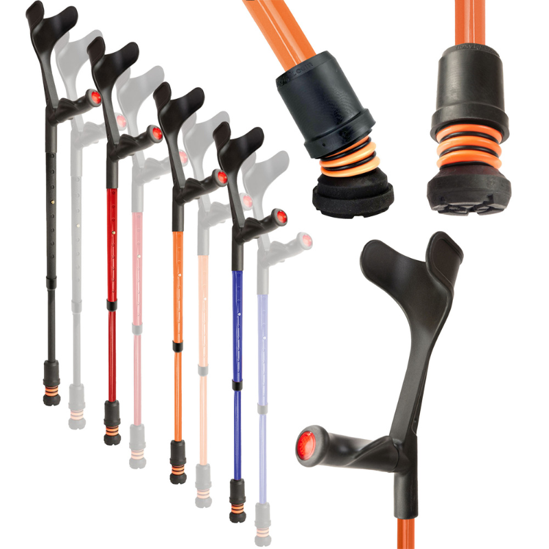 Flexyfoot Comfort Grip Open Cuff Crutch - Orange - Left