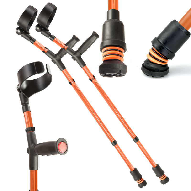 Flexyfoot Soft Grip Double Adjustable Crutch - Orange