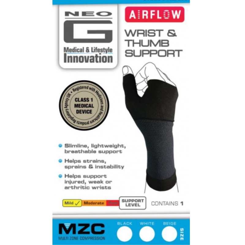 Neo G Airflow Wrist & Thumb Support Small: 13 - 16 cm; Medium: 16 - 19 cm; Large: 19 - 23 cm