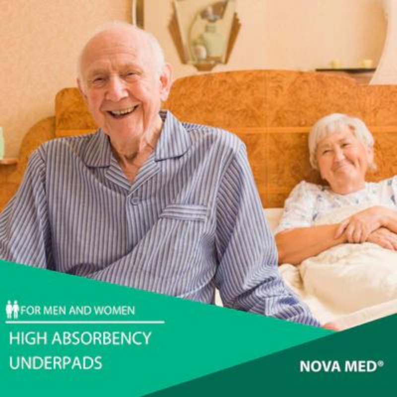 NOVAMED INCONTINENCE DISPOSABLE BED PADS, UNDERPADS WITH ADHESIVE TAPES - 60X90 CM