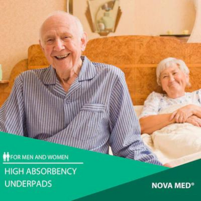NOVAMED INCONTINENCE DISPOSABLE BED PADS, UNDERPADS WITH ADHESIVE TAPES - 60X90 CM