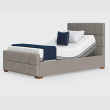 Load image into Gallery viewer, The Edel sports a matching detailed head and foot board giving it a grand, plush appearance. Comes as standard with back/leg adjustment, wireless control and zero gravity mode.
