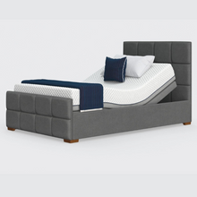 Load image into Gallery viewer, The Edel sports a matching detailed head and foot board giving it a grand, plush appearance. Comes as standard with back/leg adjustment, wireless control and zero gravity mode.