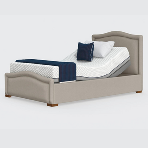 The Edel sports a matching detailed head and foot board giving it a grand, plush appearance. Comes as standard with back/leg adjustment, wireless control and zero gravity mode.