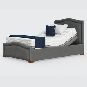 The Edel sports a matching detailed head and foot board giving it a grand, plush appearance. Comes as standard with back/leg adjustment, wireless control and zero gravity mode.