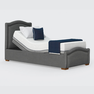 The Edel sports a matching detailed head and foot board giving it a grand, plush appearance. Comes as standard with back/leg adjustment, wireless control and zero gravity mode.