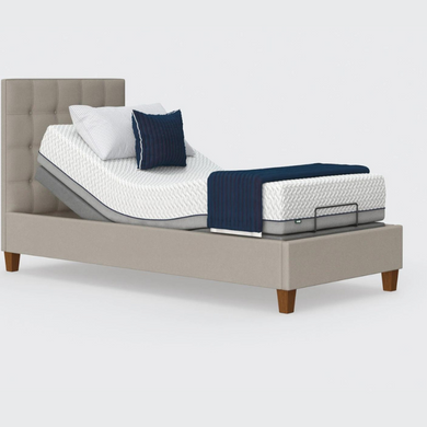 The Hagen is a deep bedstead design with four wooden corner feet. Comes as standard with back/leg adjustment, wireless control and zero gravity mode.