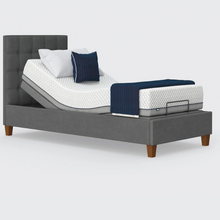 Load image into Gallery viewer, The Hagen is a deep bedstead design with four wooden corner feet. Comes as standard with back/leg adjustment, wireless control and zero gravity mode.