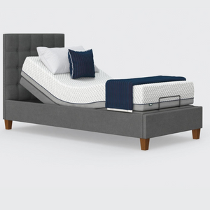 The Hagen is a deep bedstead design with four wooden corner feet. Comes as standard with back/leg adjustment, wireless control and zero gravity mode.