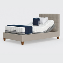 Load image into Gallery viewer, The Hagen is a deep bedstead design with four wooden corner feet. Comes as standard with back/leg adjustment, wireless control and zero gravity mode.