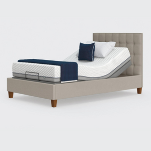 The Hagen is a deep bedstead design with four wooden corner feet. Comes as standard with back/leg adjustment, wireless control and zero gravity mode.