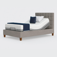 Load image into Gallery viewer, The Hagen is a deep bedstead design with four wooden corner feet. Comes as standard with back/leg adjustment, wireless control and zero gravity mode.