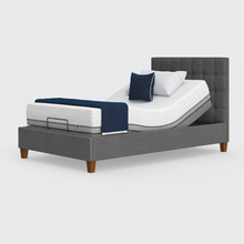 Load image into Gallery viewer, The Hagen is a deep bedstead design with four wooden corner feet. Comes as standard with back/leg adjustment, wireless control and zero gravity mode.