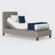 Load image into Gallery viewer, The Flyte is raised on four wooden legs to give underbed clearance. Comes as standard with back/leg adjustment, wireless control and zero gravity mode.