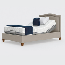 Load image into Gallery viewer, The Flyte is raised on four wooden legs to give underbed clearance. Comes as standard with back/leg adjustment, wireless control and zero gravity mode.