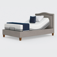 Load image into Gallery viewer, The Flyte is raised on four wooden legs to give underbed clearance. Comes as standard with back/leg adjustment, wireless control and zero gravity mode.