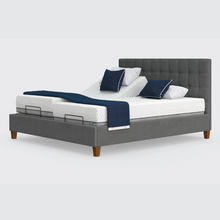 Load image into Gallery viewer, The Flyte Dual has a split/twin mattress platform allowing each side to be controlled independently. The bed is raised on legs for underbed clearance.