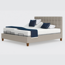 Load image into Gallery viewer, The Flyte Dual has a split/twin mattress platform allowing each side to be controlled independently. The bed is raised on legs for underbed clearance.