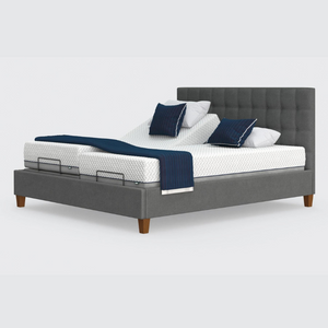 The Flyte Dual has a split/twin mattress platform allowing each side to be controlled independently. The bed is raised on legs for underbed clearance.