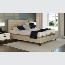 Load image into Gallery viewer, The Flyte Dual has a split/twin mattress platform allowing each side to be controlled independently. The bed is raised on legs for underbed clearance.