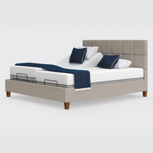 Load image into Gallery viewer, The Flyte Dual has a split/twin mattress platform allowing each side to be controlled independently. The bed is raised on legs for underbed clearance