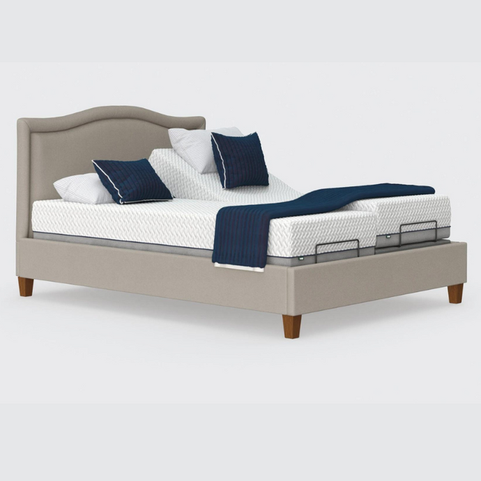 The Flyte Dual has a split/twin mattress platform allowing each side to be controlled independently. The bed is raised on legs for underbed clearance.