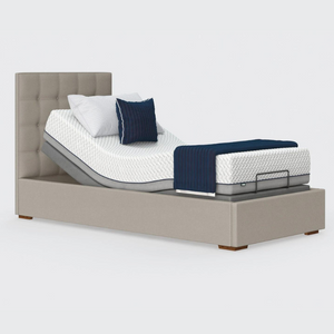 The Hagen is a deep bedstead design with four wooden corner feet. Comes as standard with back/leg adjustment, wireless control and zero gravity mode.