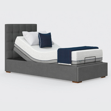 Load image into Gallery viewer, The Hagen is a deep bedstead design with four wooden corner feet. Comes as standard with back/leg adjustment, wireless control and zero gravity mode.
