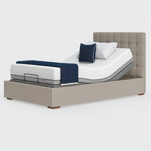 The Hagen is a deep bedstead design with four wooden corner feet. Comes as standard with back/leg adjustment, wireless control and zero gravity mode.