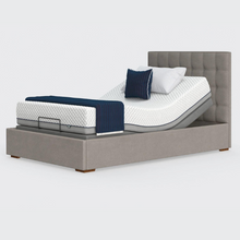 Load image into Gallery viewer, The Hagen is a deep bedstead design with four wooden corner feet. Comes as standard with back/leg adjustment, wireless control and zero gravity mode.