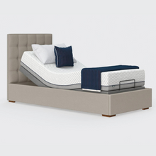 Load image into Gallery viewer, The Hagen is a deep bedstead design with four wooden corner feet. Comes as standard with back/leg adjustment, wireless control and zero gravity mode.