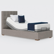 Load image into Gallery viewer, The Hagen is a deep bedstead design with four wooden corner feet. Comes as standard with back/leg adjustment, wireless control and zero gravity mode.