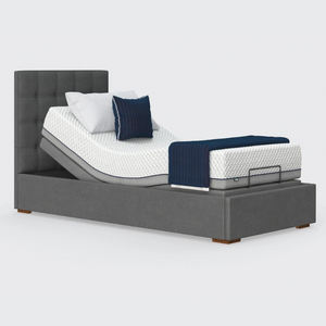 The Hagen is a deep bedstead design with four wooden corner feet. Comes as standard with back/leg adjustment, wireless control and zero gravity mode.