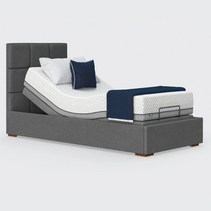 The Hagen is a deep bedstead design with four wooden corner feet. Comes as standard with back/leg adjustment, wireless control and zero gravity mode.