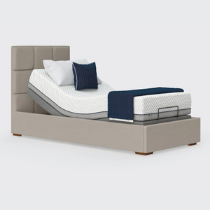 The Hagen is a deep bedstead design with four wooden corner feet. Comes as standard with back/leg adjustment, wireless control and zero gravity mode.