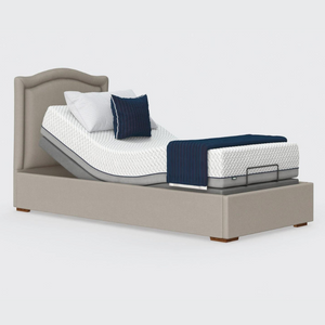 The Hagen is a deep bedstead design with four wooden corner feet. Comes as standard with back/leg adjustment, wireless control and zero gravity mode