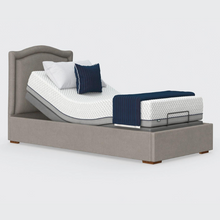 Load image into Gallery viewer, The Hagen is a deep bedstead design with four wooden corner feet. Comes as standard with back/leg adjustment, wireless control and zero gravity mode