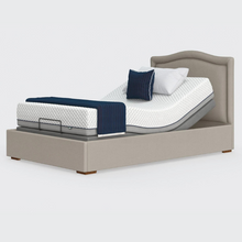 Load image into Gallery viewer, The Hagen is a deep bedstead design with four wooden corner feet. Comes as standard with back/leg adjustment, wireless control and zero gravity mode