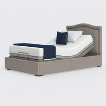 Load image into Gallery viewer, The Hagen is a deep bedstead design with four wooden corner feet. Comes as standard with back/leg adjustment, wireless control and zero gravity mode