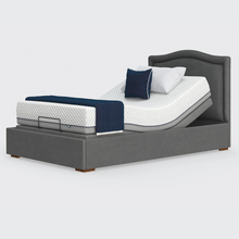 Load image into Gallery viewer, The Hagen is a deep bedstead design with four wooden corner feet. Comes as standard with back/leg adjustment, wireless control and zero gravity mode