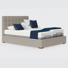 Load image into Gallery viewer, The Hagen Dual has a split/twin mattress platform allowing each side to be controlled independently. The bed a deep base design with four wooden corner feet
