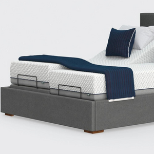The Hagen Dual has a split/twin mattress platform allowing each side to be controlled independently. The bed a deep base design with four wooden corner feet