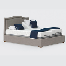 Load image into Gallery viewer, The Hagen Dual has a split/twin mattress platform allowing each side to be controlled independently. The bed a deep base design with four wooden corner feet.