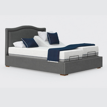 Load image into Gallery viewer, The Hagen Dual has a split/twin mattress platform allowing each side to be controlled independently. The bed a deep base design with four wooden corner feet.